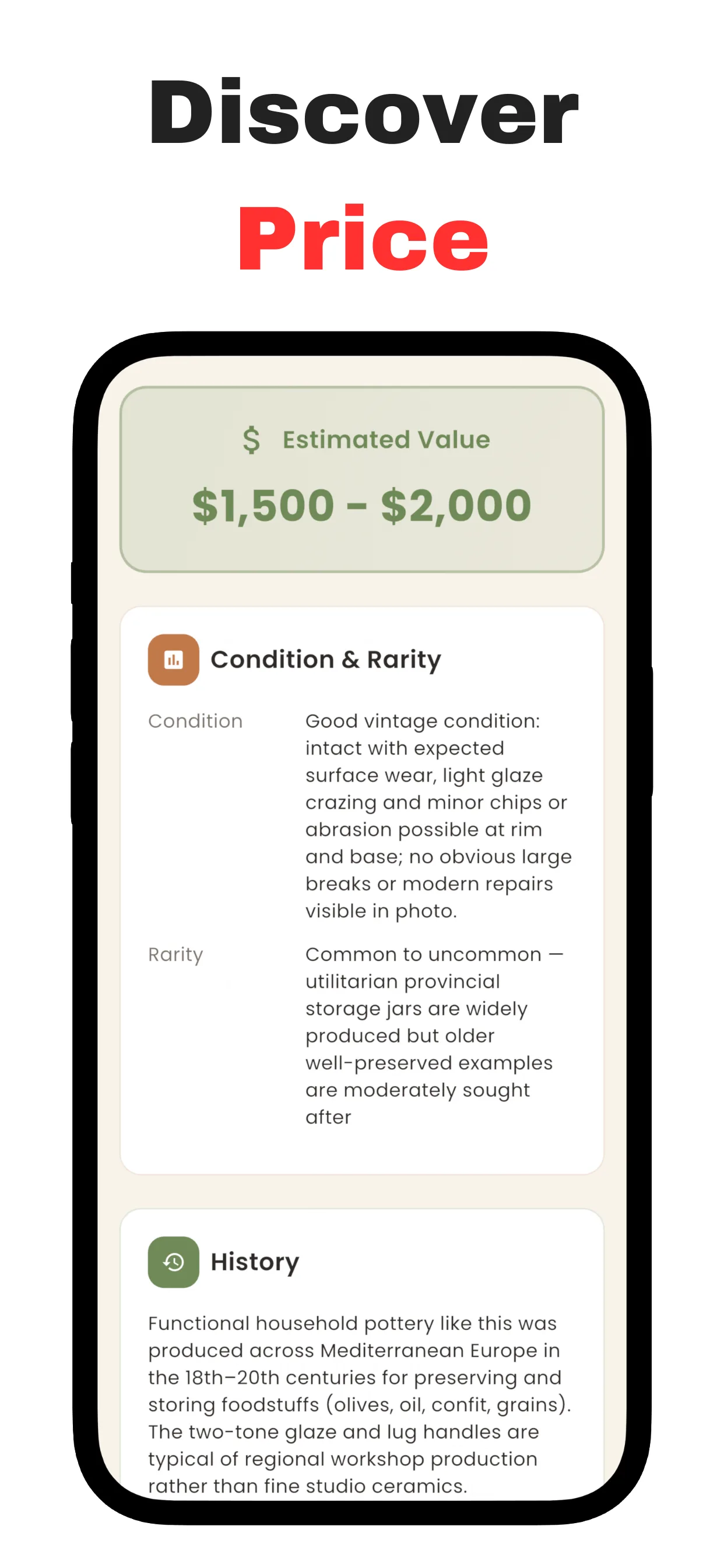Viewing antique price information